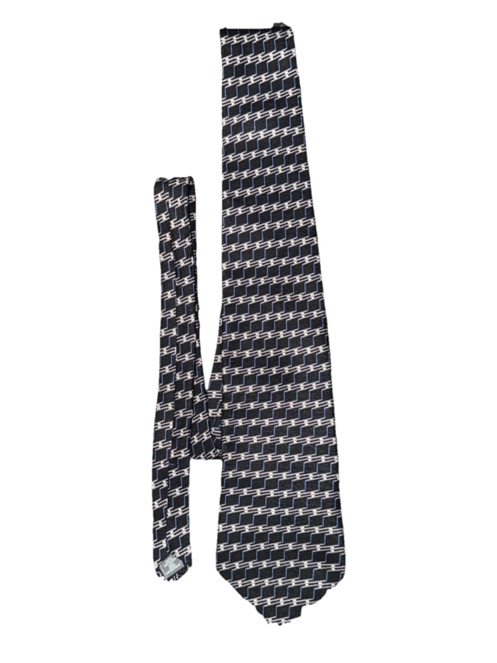 Dover Arrow Men's Neck Tie Black & White with hint of blue Geometric Pattern